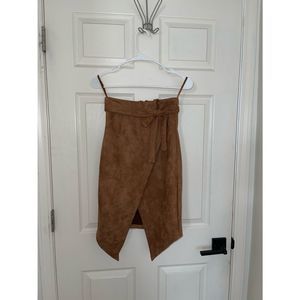 Brown Suede Midi Skirt